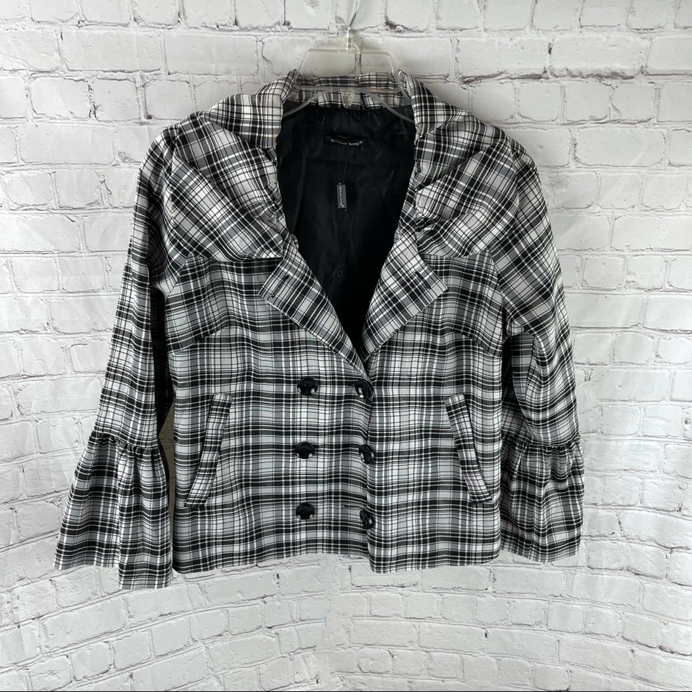SAMUEL DONG Double Breast Plaid Blazer Jacket